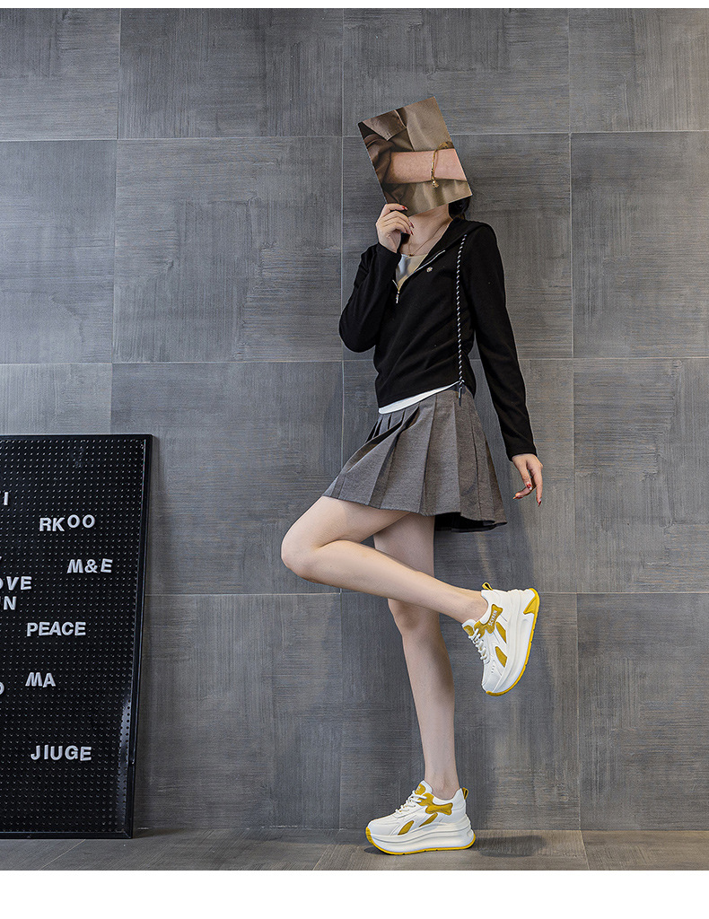 Giày sneaker nữ đế dày tăng chiều cao phong cách A-Gan mới thu đông 2025 — M2918 màu xám, M2918 màu vàng, M2918 màu xanh chi tiết 10
