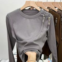秋冬时髦时尚洋气修身短款假两件上衣高级感打底衫女内搭长袖t恤