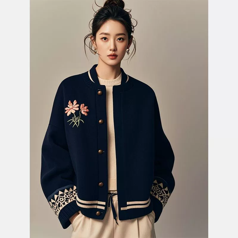 Демисезонная зимняя куртка, китайский стиль, с вышивкой, стиль Chanel