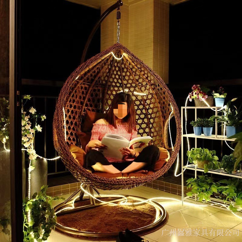 Hanging Basket Rattan Chair, Hanging Chair, Swing Chair for Outdoor Home Use, Courtyard Rocking Chair, Indoor Bedroom Lazy Chair, Balcony Hammock Cradle