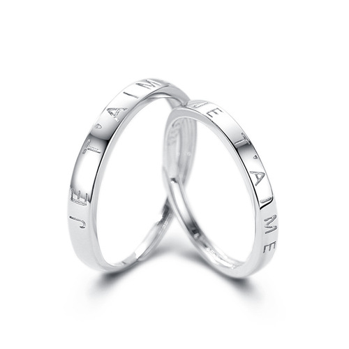 s925 sterling silver French I love you jetaime couple ring men and women open adjustable ring simple