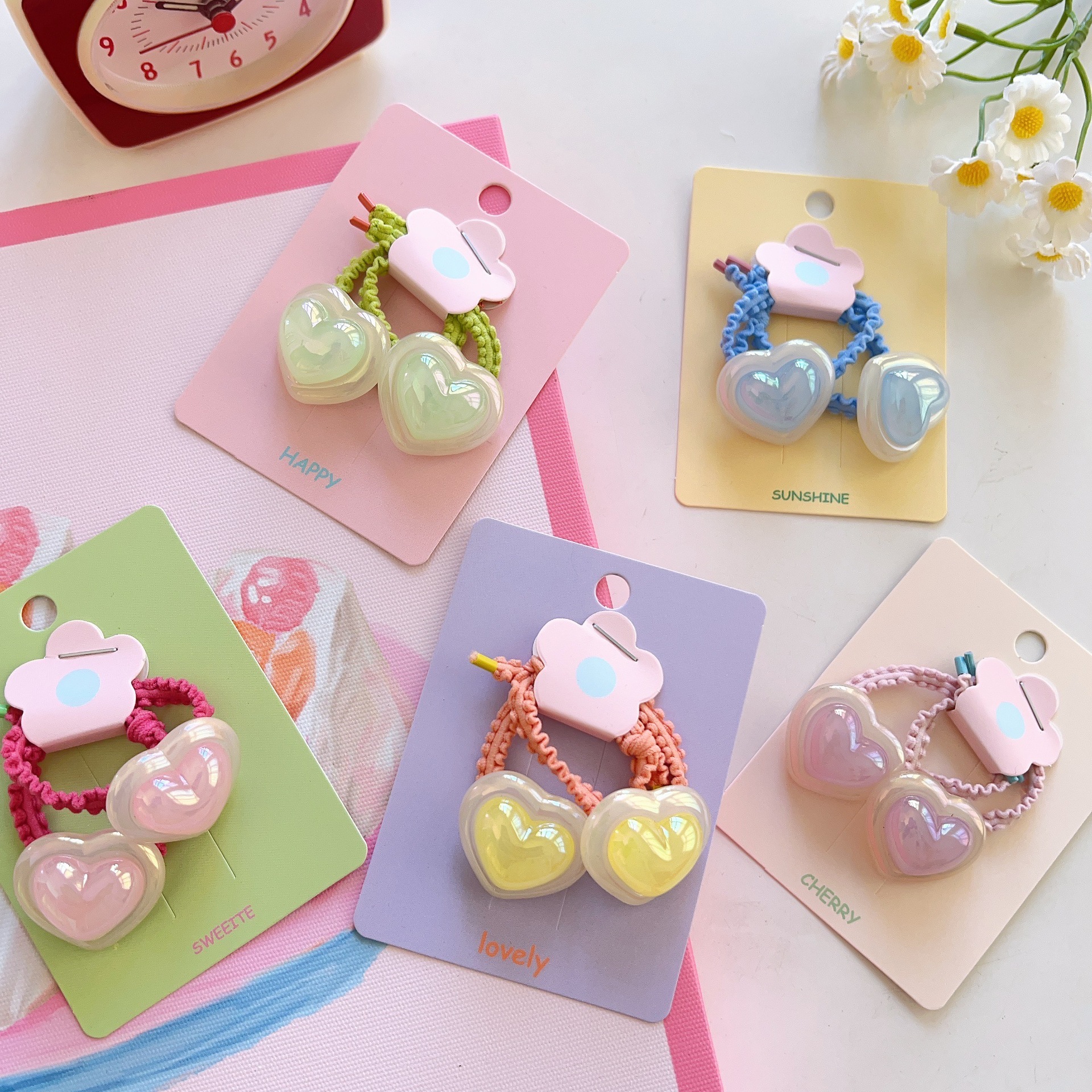 糖果色奶油爱心儿童皮筋头饰女童宝宝可爱甜美头绳弹力扎头发发绳详情12