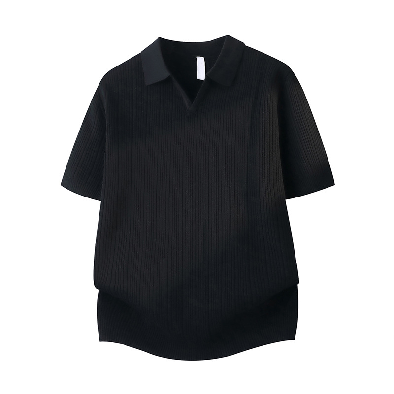 Polo camiseta de punto camiseta de manga corta hombre V-collar ventana delgada negocios camiseta de hielo de verano fábrica transfronteriza al por mayor image 8