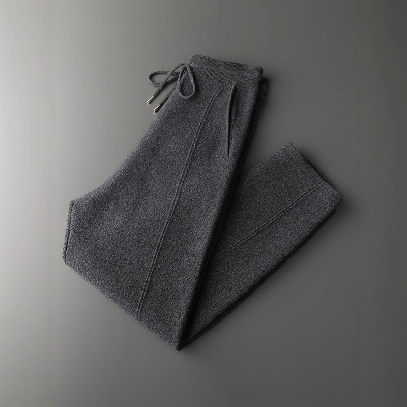 Autumn and Winter New Solid Color Mid-stitched Cashmere Pants Men's Four-level Thickened Knitted Casual Pants Autumn and Winter New Solid Color Mid-stitched Cashmere Pants Men's Four-level Thickened Knitted Casual Pants