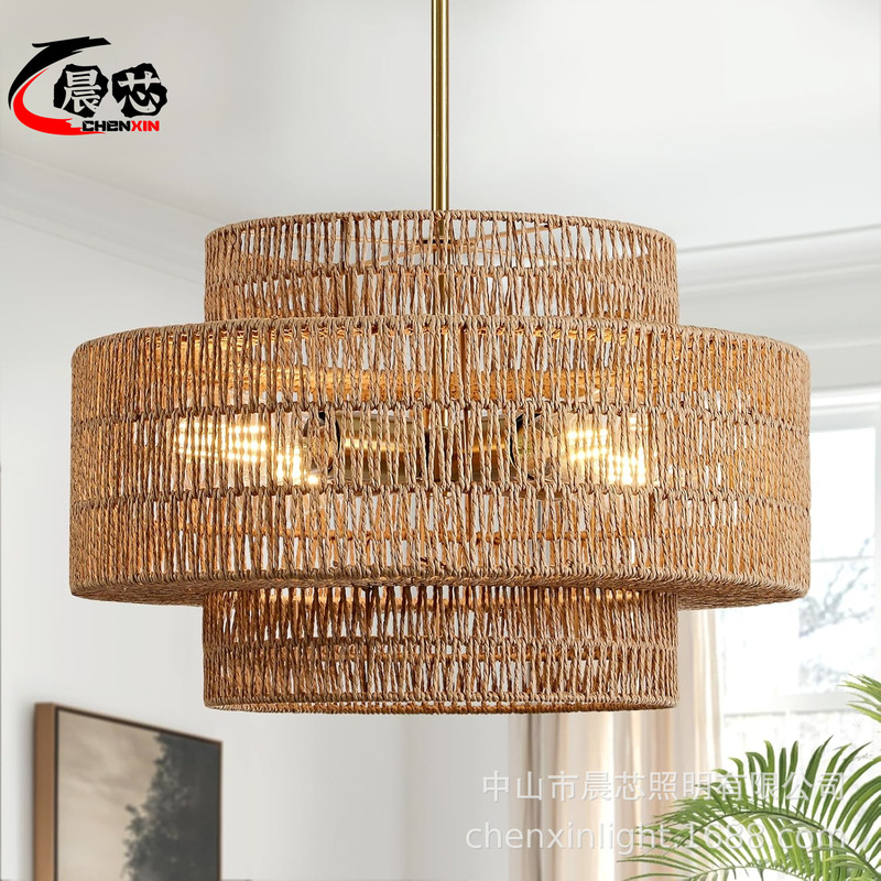 Rattan chandelier Cross Border wayfair Amazon Restaurant Bedroom Aisle Modern Farmhouse Bohemian Light