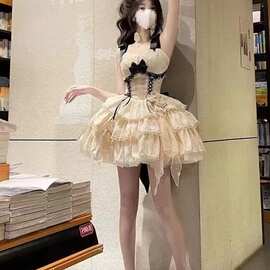森系超仙公主裙lolita重工歇蓬蓬法式洋装茶连衣裙花嫁甜美洛丽塔