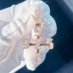 European and American Cross-Border Crown Buckle Water Drop Digital Pendant S925 Pure Cotton Moissanite High-End Hip-Hop Necklace Pendant