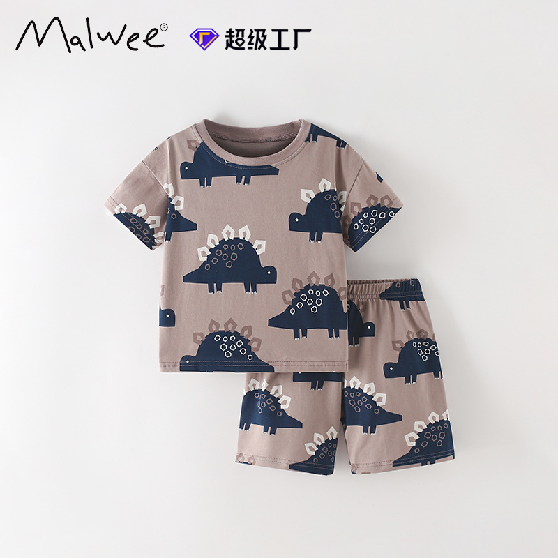 Malwee transfronterizo niño conjunto de verano nuevo estilo europeo y americano niño de cuello redondo camiseta de manga corta pantalones de cintura elástica