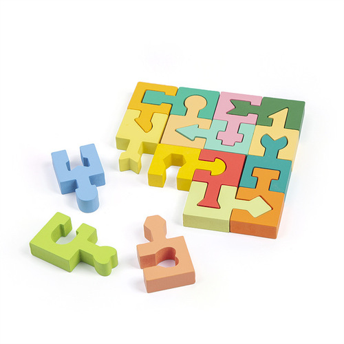 Wooden hand-brain coordination geometric building blocks fun three-dimensional puzzle children's educational shape matching assembly building block toys