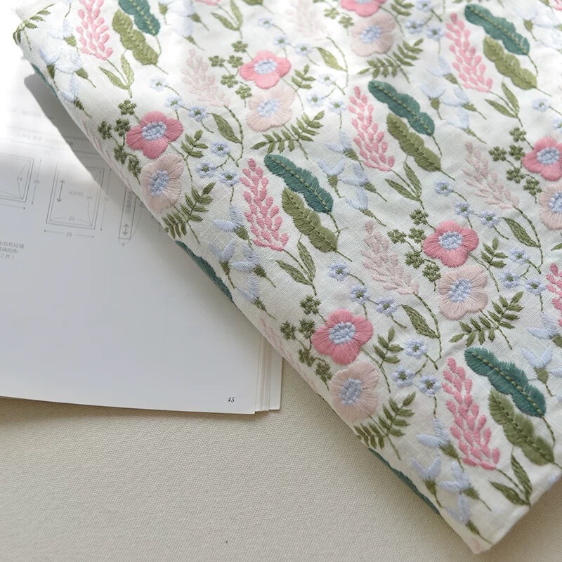 Ramie Cotton Heavy Embroidery Yumeiko Embroidered Fabric Blended Clothing Sofa Pillow Cover Tablecloth Door Curtain Fabric