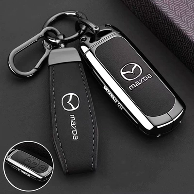 Key Cover Mazda 3 | Static Rod/Key Bag - model-a-2-button-black-leather-rope-buckle-hanging-buckle
