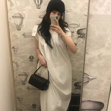 现货 纯色蕾丝立领短袖连衣裙2025夏季女收腰显瘦A字裙smoothmo*d