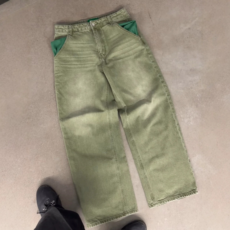 4Tothe9 Matcha Denim Matcha Green Jeans Straight Loose Baggy Jeans Export Long Pants 4Tothe9 Matcha Denim Matcha Green Jeans Straight Loose Baggy Jeans Export Long Pants