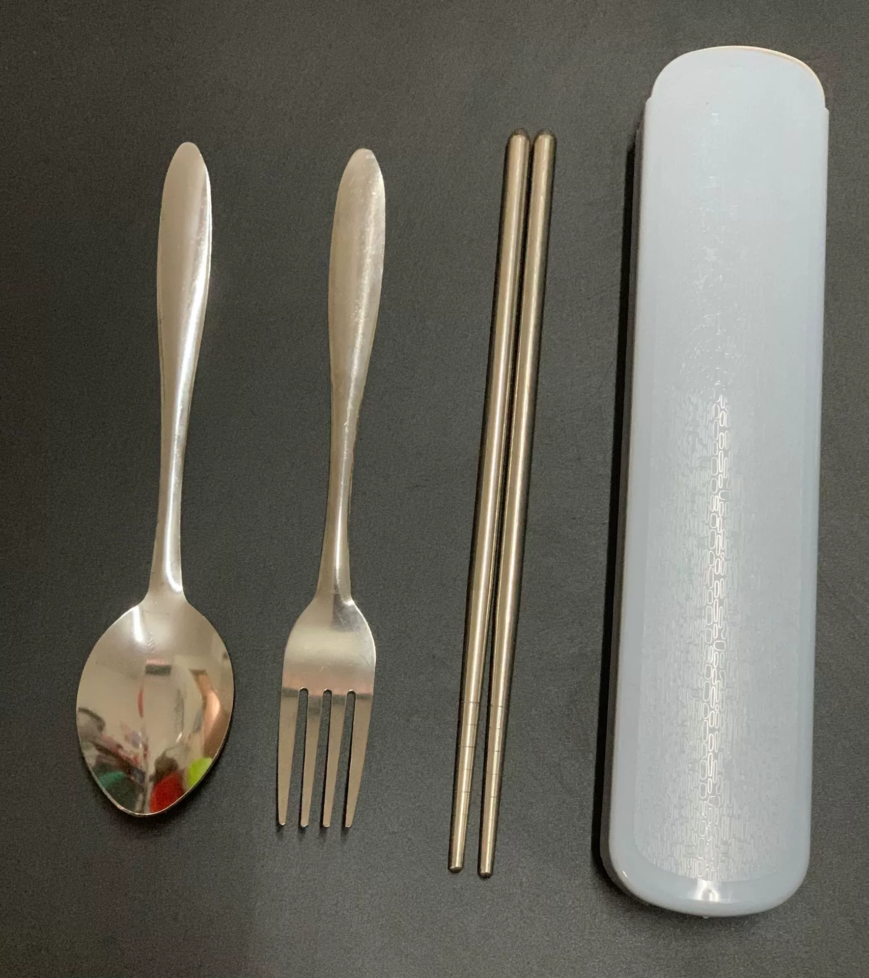 Portable 304 Stainless Steel Tableware Set, Spoon Chopsticks Fork, 3‑Piece with Storage Case