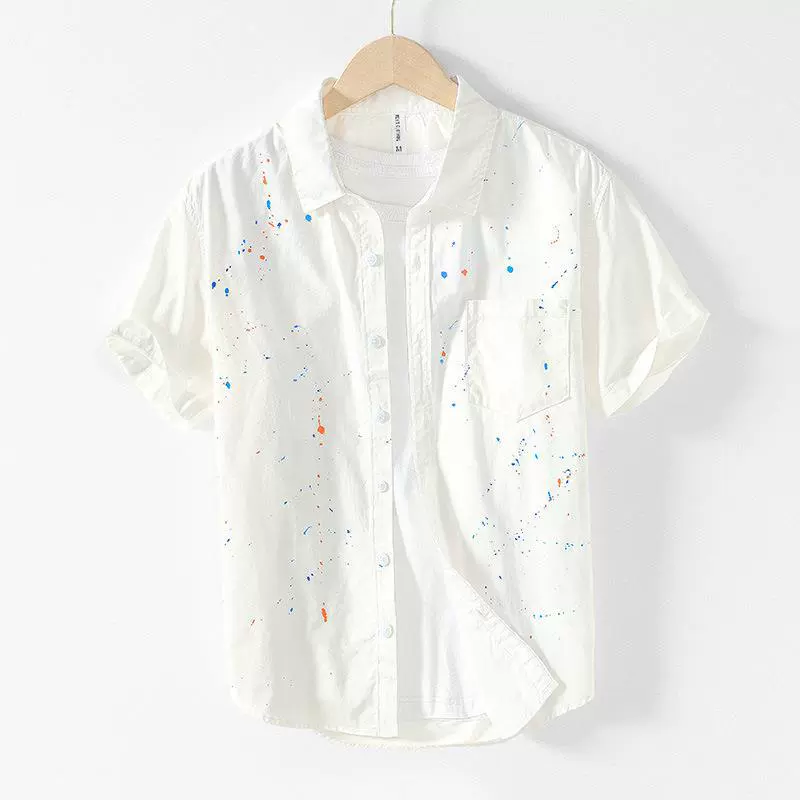 L992 Повседневная рубашка с коротким рукавом и чернилами, Мужская индивидуальная художественная хлопковая рубашка, куртка, Мужская цельная шерсть