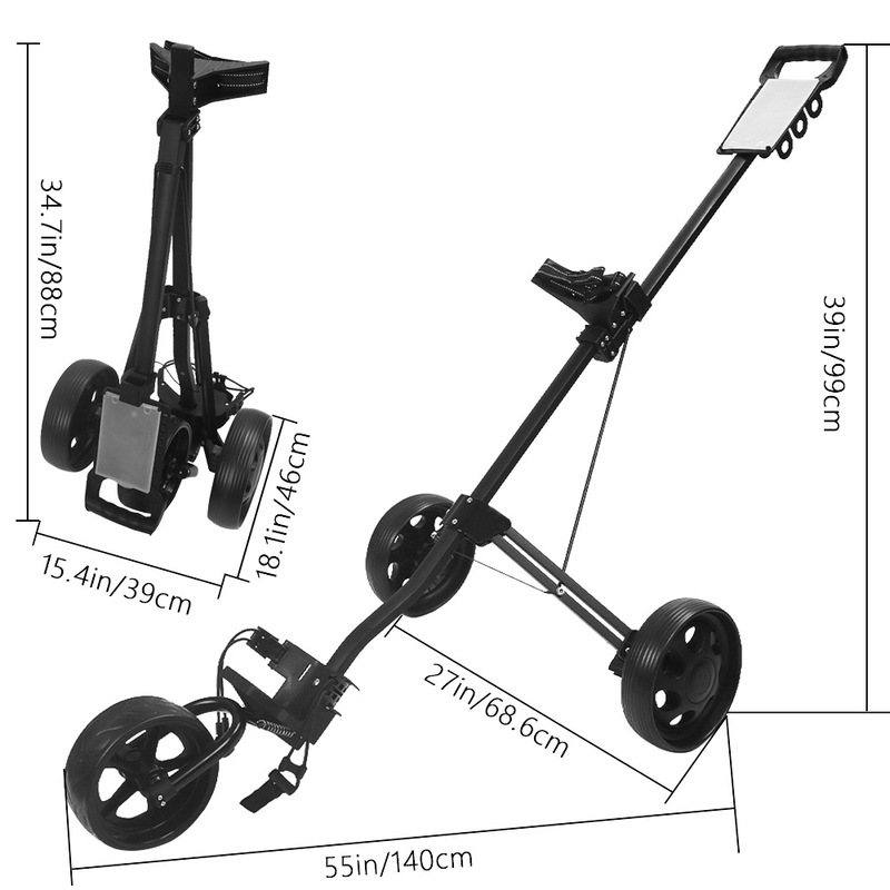 源工場ゴルフバッグ車ポータブル折り畳み可能三輪アルミ合金手押し車球場引き車|undefined
