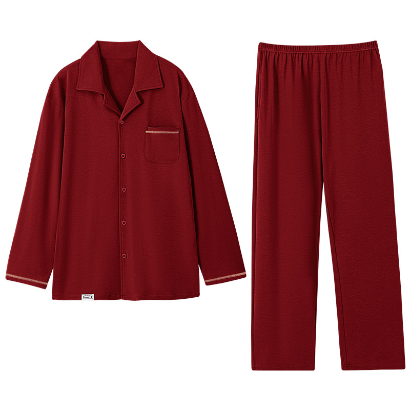 커플 잠옷 홈 순수 코튼 긴 소매 축제 레드 웨딩 조디악 년 간단한 캐주얼 가디건