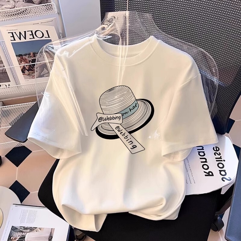 2025 Summer Cross-border Hot Selling Cartoon Pure Cotton Short-sleeved T-shirt Women's Mid-length Trendy Ins Style Loose Round Neck Top