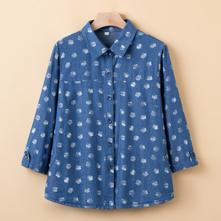 Middle-aged and elderly women's grandmother loose shirt thin spring and summer long sleeve mother's top cardigan old woman's clothes