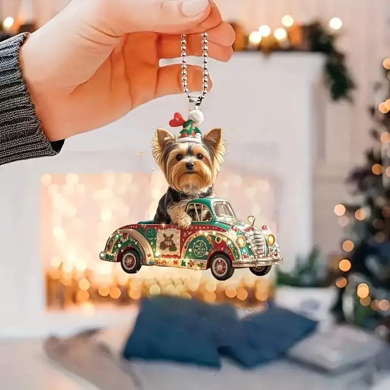 Navidad nuevo conductor York cachorro navideño colgante acrílico plano transfronterizo colgante espejo retrovisor interior