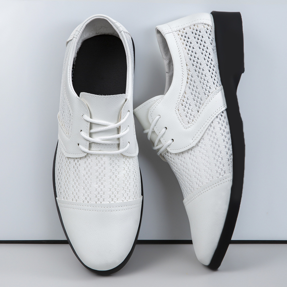2025 Spring/Summer Mesh Flyknit Breathable Casual Leather Shoes, Men's Lace-Up Round-Toe Sandals, Versatile Low-Top_vogvips.com