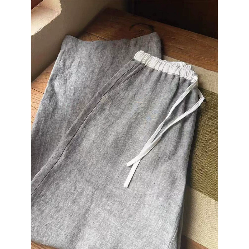 Японские ретро-льняные сшитые шканаты повседневные брюки женские летние брюки с высокой талией