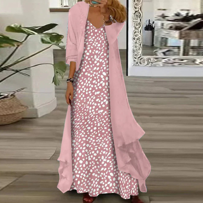 Women's Two-Piece Inner Dress Set Floral Print Dress_ecoleips.com