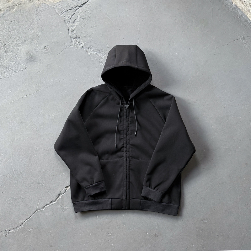 SYNAWORLD NEOPRENE HOOD BLACK バックエンボスブラックフードジャケット メンズ トレンドジャケット|undefined