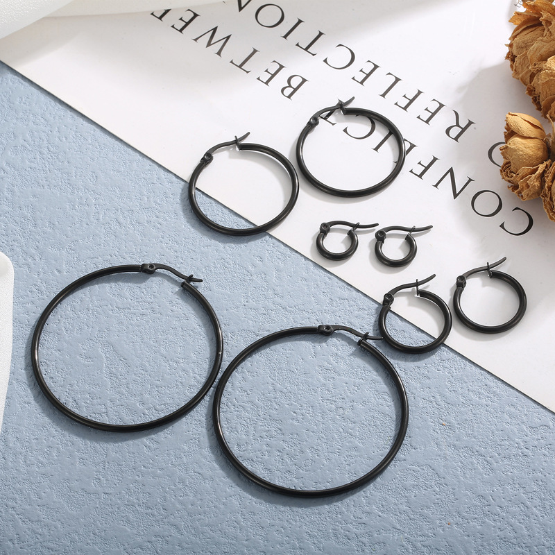 Stone-Free Inlay Material Simple Style Circle Stainless Steel Hoop Earrings Plating Stainless Steel Earrings