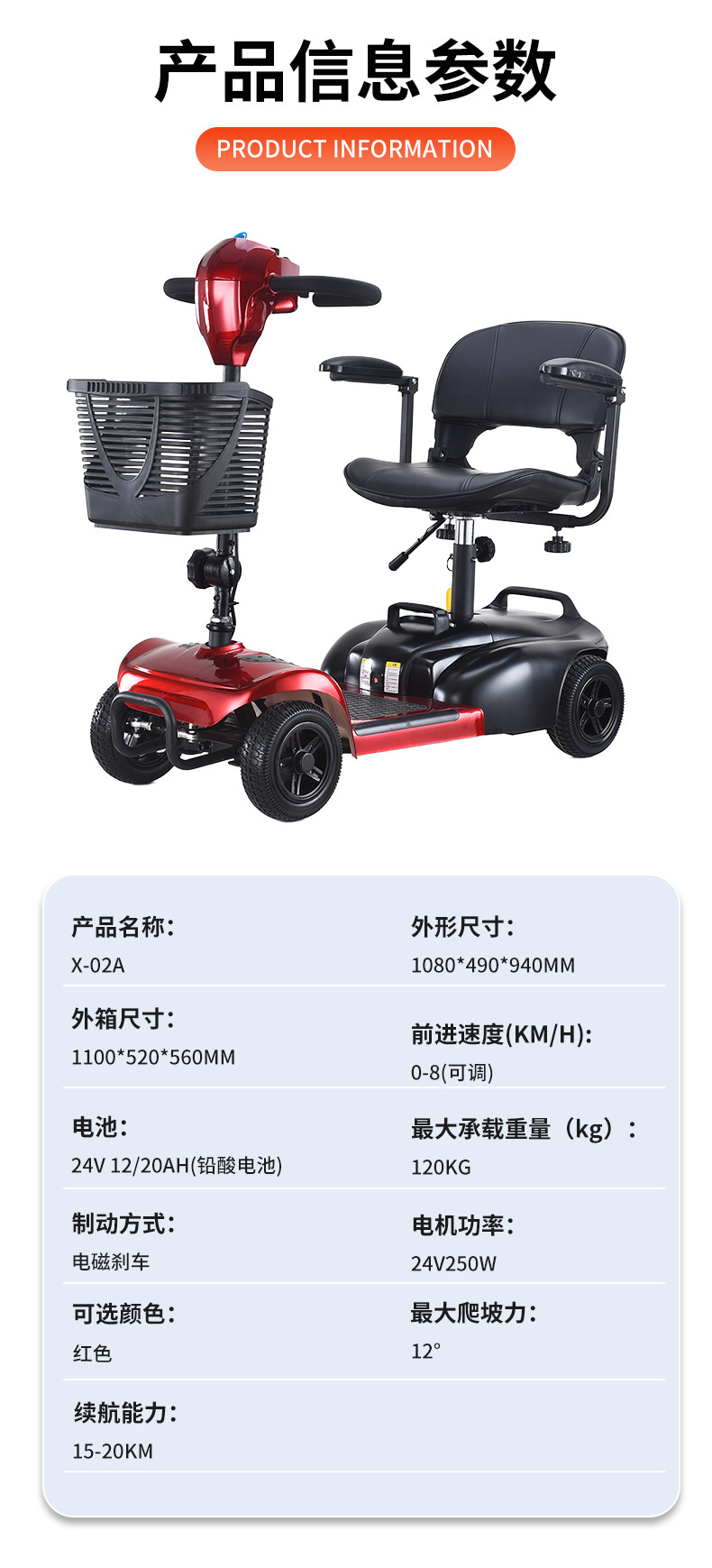 Cross-Border E-Commerce Elderly Mobility Scooter Four-Wheel Electric Disabled Home Double Elderly Mobility Scooter Folding Battery Scooter