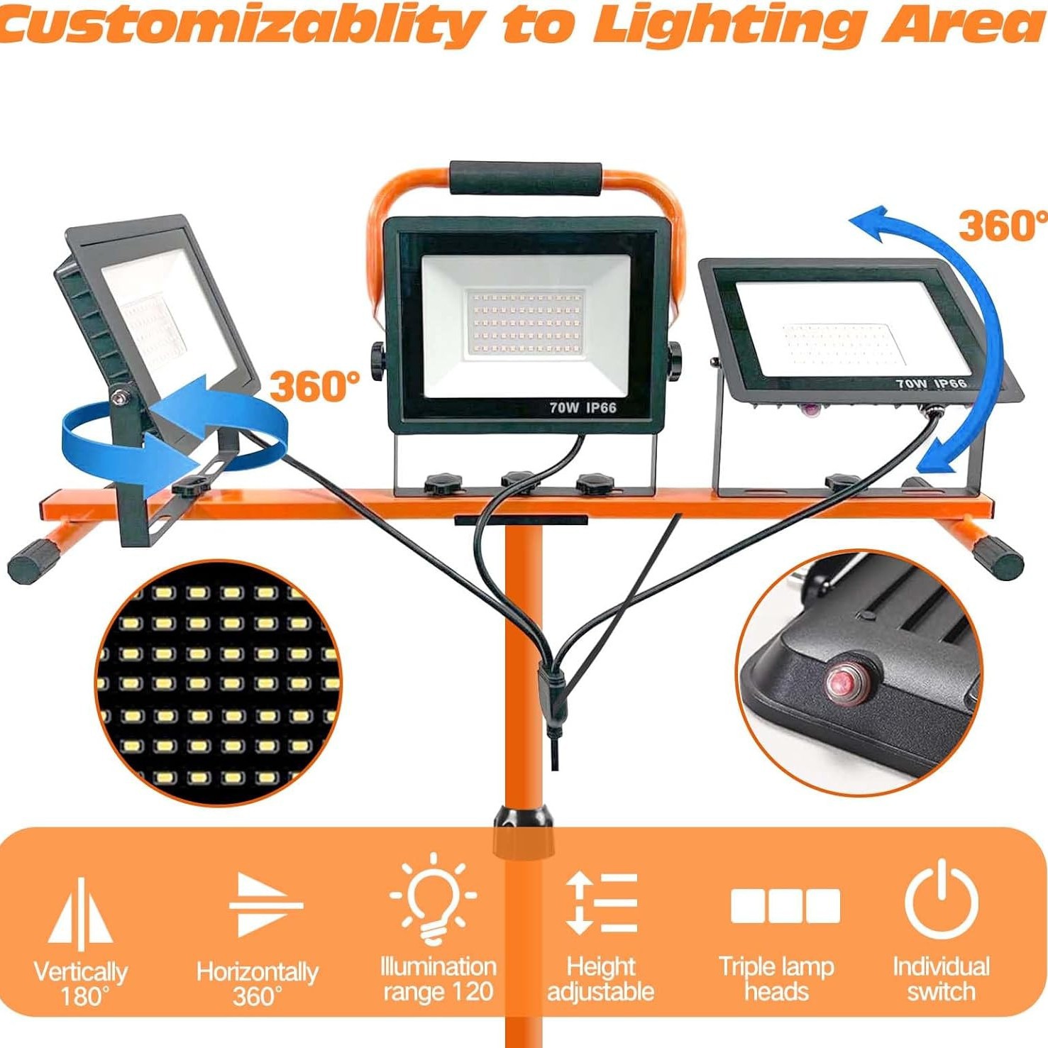 Soporte LED transfronterizo luz de trabajo luz de inundación foco al aire libre trípode móvil piso impermeable luz de inundación al aire libre