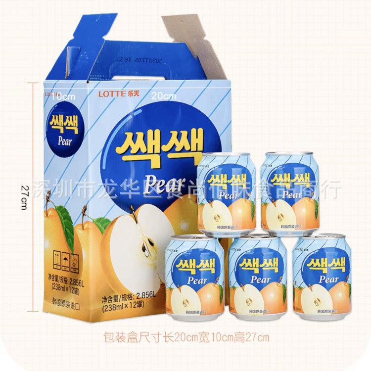 批发 韩国进口LOTTE乐天水果梨子味饮品梨汁饮料夏238ml 12罐一箱