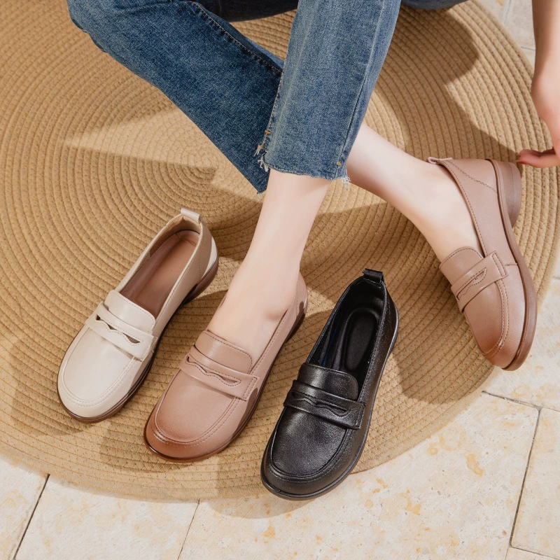 Весенние и осенние мягкие кожаные туфли на мягкой подошве туфли мамы плоские туфли удобные среднего возраста супер мягкие женские туфли среднего и пожилого возраста