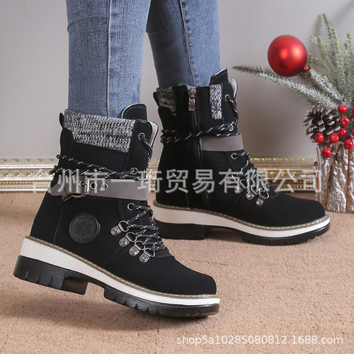 Autumn/Winter European Women's Style Belt Boot with Lining, Knitted Wool Mouth Short Boots