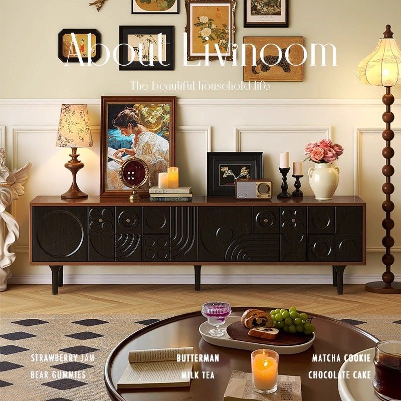 Medieval Style Solid Wood Tv Cabinet Living Room Wall Storage Cabinet Bedroom Drawer Storage Cabinet French Retro Floor Cabinet