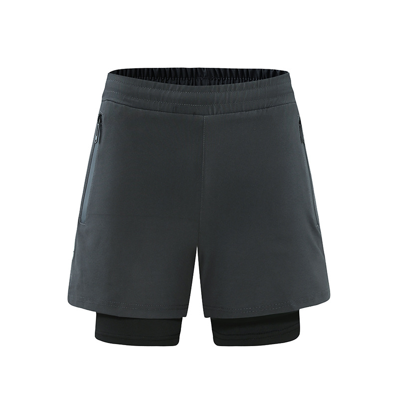Los hombres de verano corriendo pantalones de tres puntos falsos de dos piezas de deportes casuales pantalones cortos de entrenamiento de fitness de doble capa transpirables de secado rápido en stock