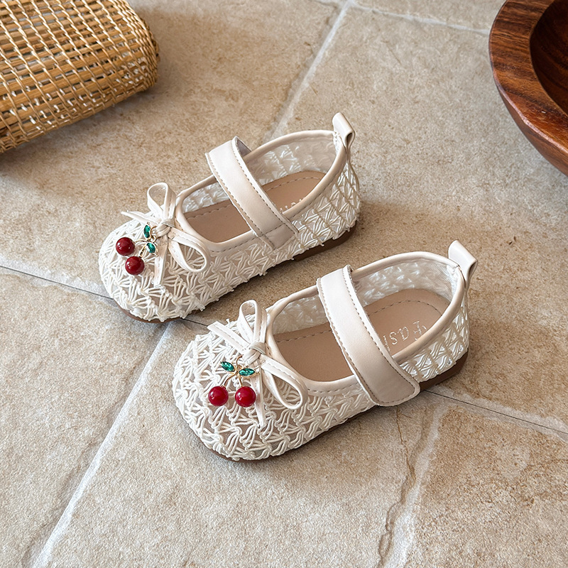 Mother & Kids Princess Shoes For Girls Cherry Bow Single Stylish Cute Summer Fashion Baby Mary Jane Leather Shoes_voghion.com