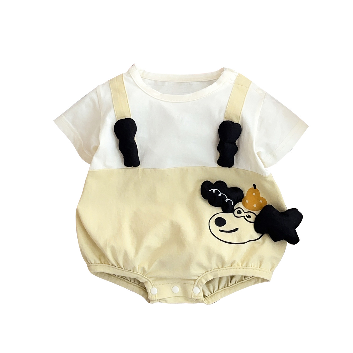 2025 verano nuevo estilo ligero mono bebé tipo a pedo abrigo perrito tridimensional coreano dos ropa de salida falsa 1