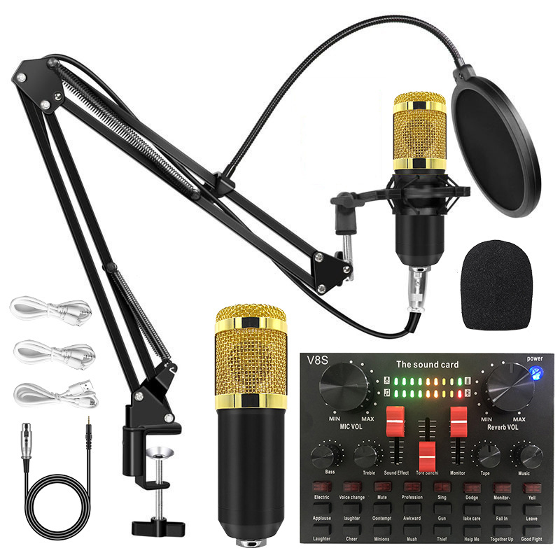 Kit de Micrófono de Condensador BM800 V8 con Soporte y Tarjeta de Sonido USB Semimetal Cardioide para Transmisión en Vivo image 15