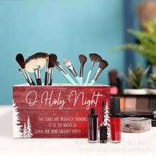 跨境圣诞主题木制化妆品收纳盒家用平安夜化妆刷和口红收纳盒