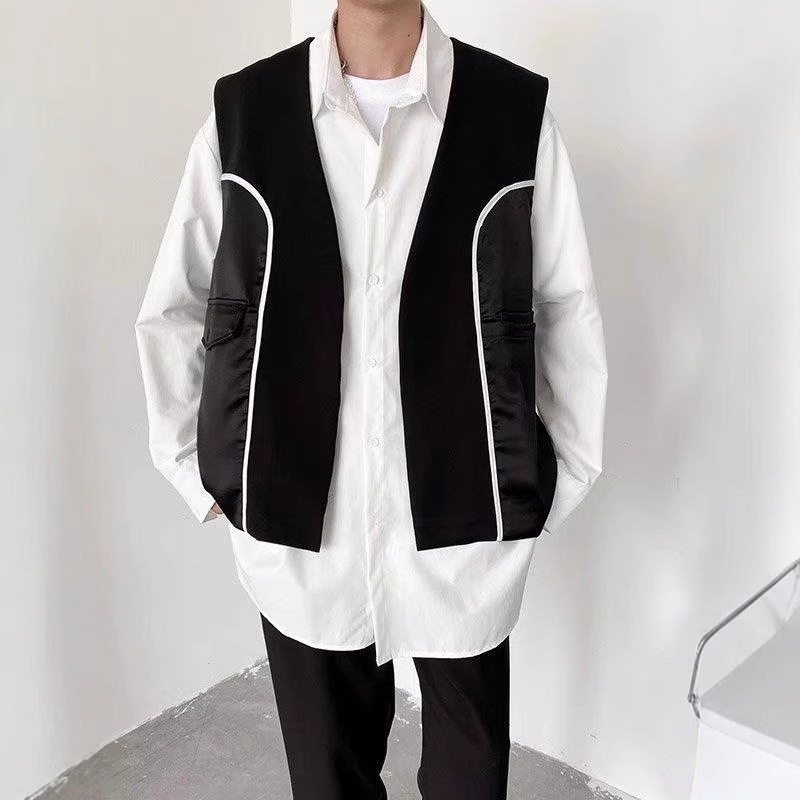 Youthful New Hairstylist Fashion Brand Men's Trendy Street-Style Suit Vest with Patchwork Design, Niche Sleeveless