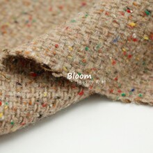 厚款垂感磨毛 卡其棕色彩色点点岗花毛料羊毛毛呢布料 秋冬面料