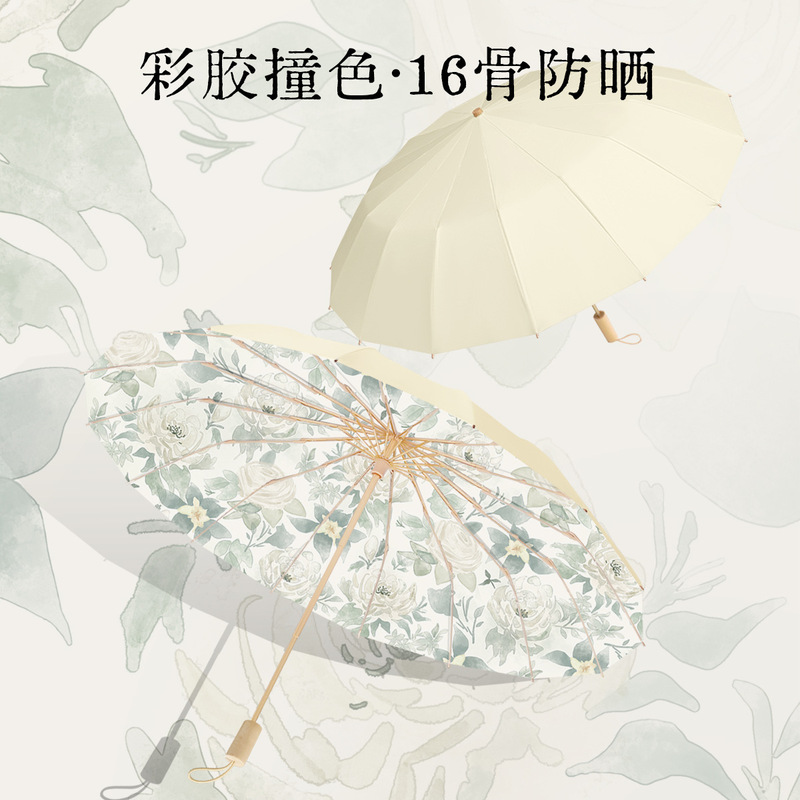 16-Bone Umbrella for Women, Wind-Resistant, Sunny or Rainy, Chinese Style Color Glue Sun Umbrella, Sun Protection, Uv Parasol, Advertising Customization