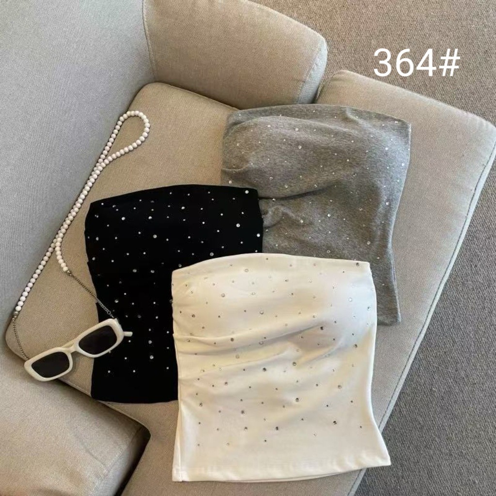 New Hot Rhinestone Tight Strapless Tube Top Camisole for Women, Pure Desire Style, Sexy Hot Girl Slim Fit Versatile Top