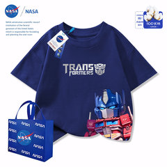 NASA联名美式变形金刚童装短袖男女儿童夏季纯棉中大童卡通上衣服