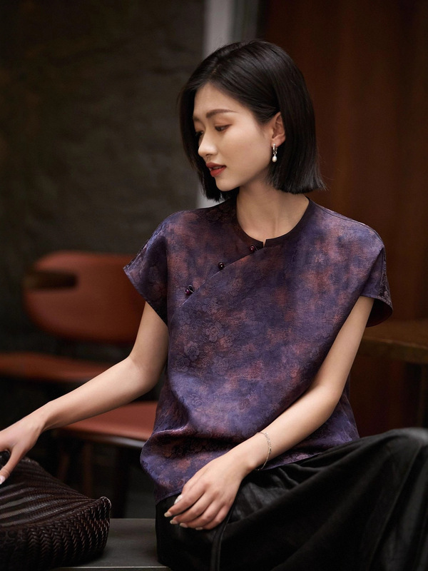 东方贵女 • 阙紫』非遗香云纱中式工艺无法复刻真丝立领上衣の|undefined