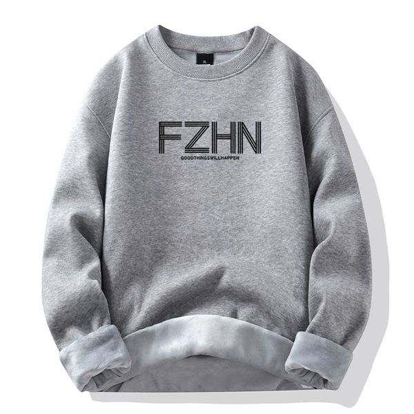 Heather gray-round neck plus velvet-FZ