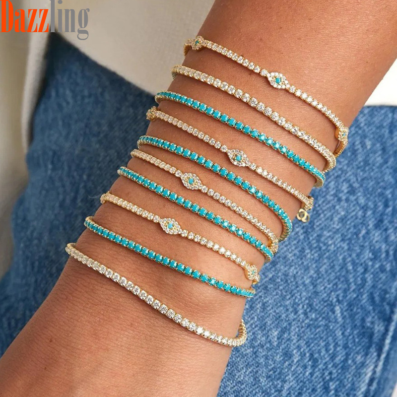 Cross-border foreign trade eye bracelet zircon tennis chain lucky eye jewelry European and American trend ladies in stock generation hair