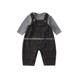 2025秋季新款婴幼儿豹纹背带裤套装宝宝韩版连体衣打底两件套潮牌