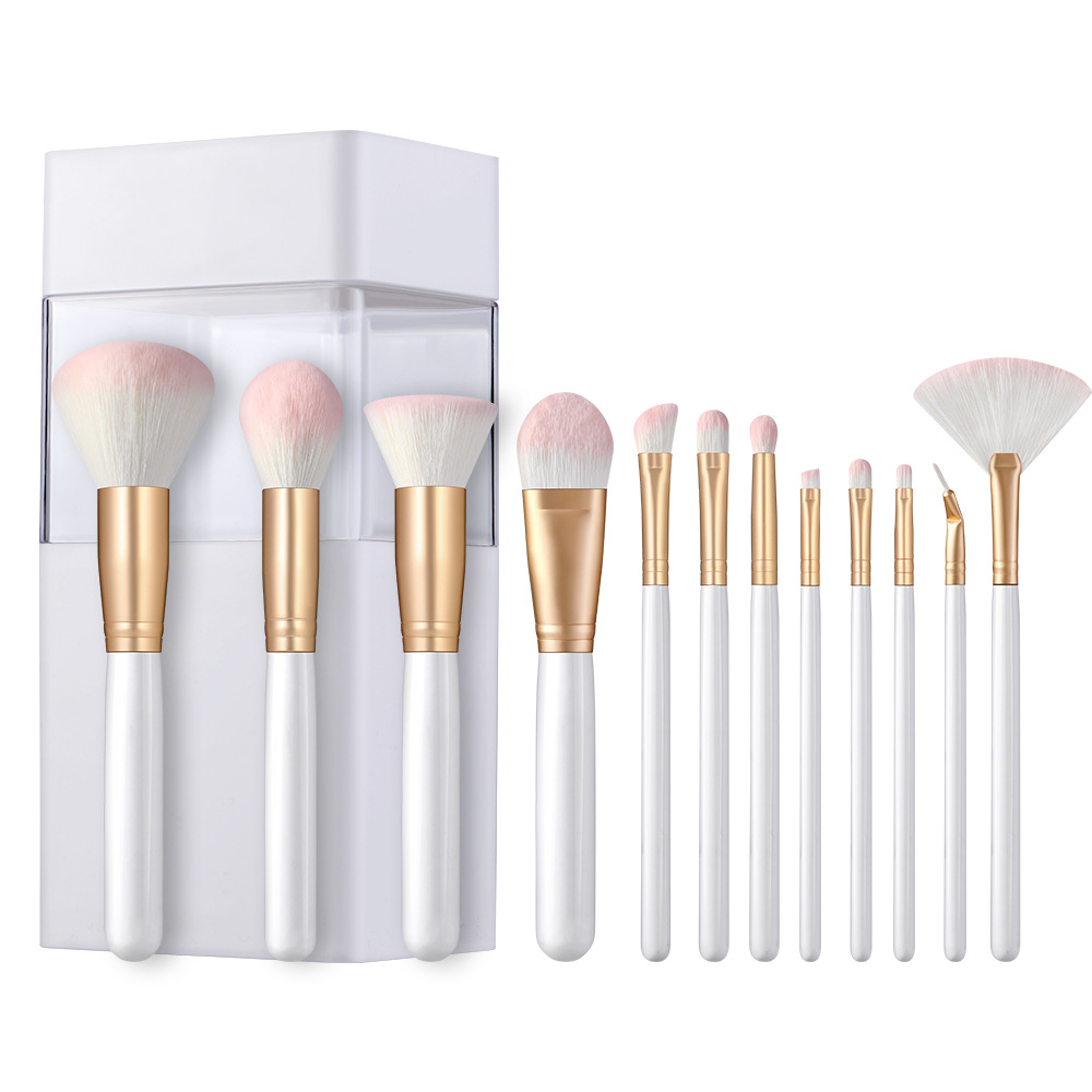 220g Weight White Color New 12 Round Tail Makeup Brush Set Eye Shadow Brush Mascara Brush Full Set Of Beauty Tools Cross-border Spot Factory Supply 11